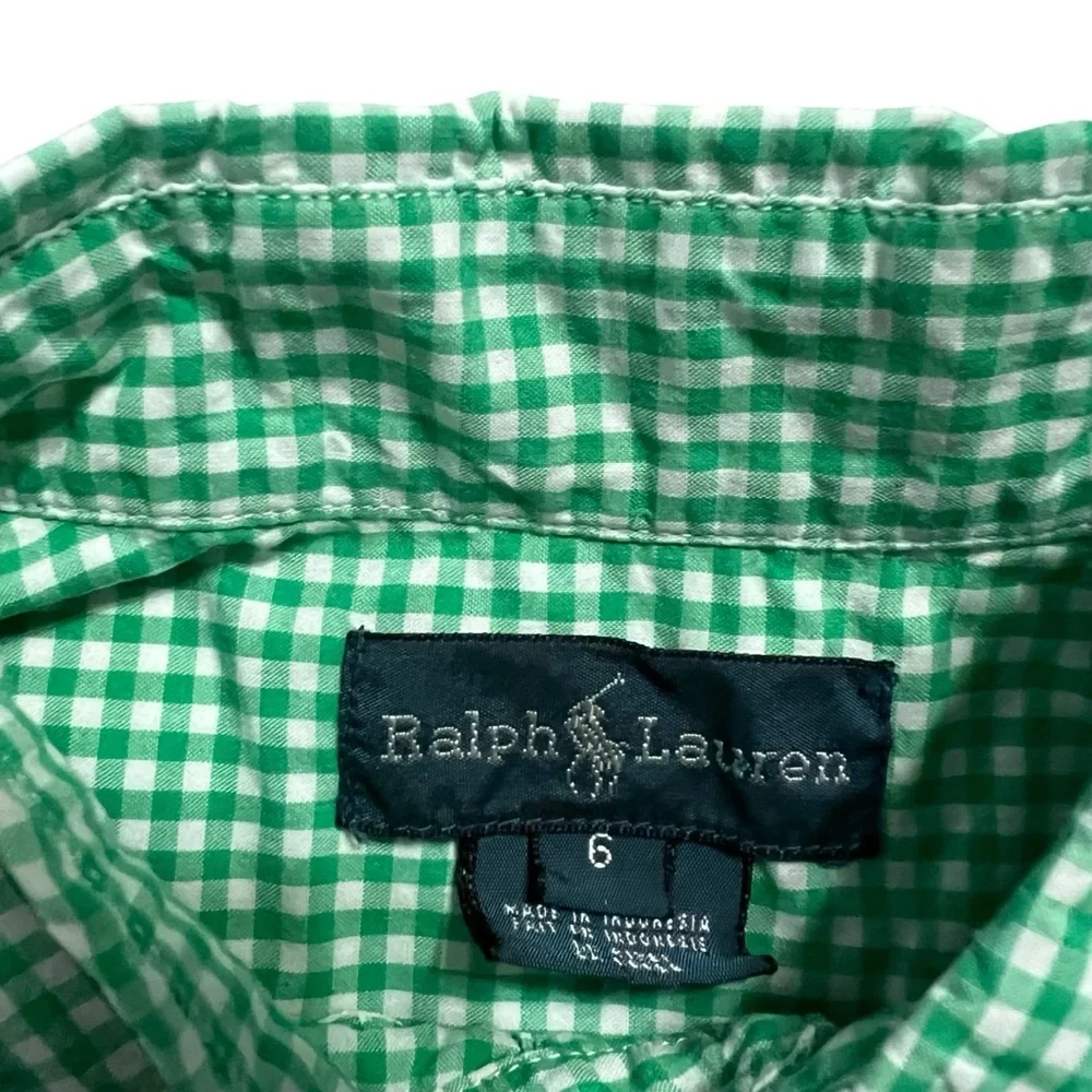 Ralph Lauren 6Y Green Gingham Checkered SS Button Down Shirt